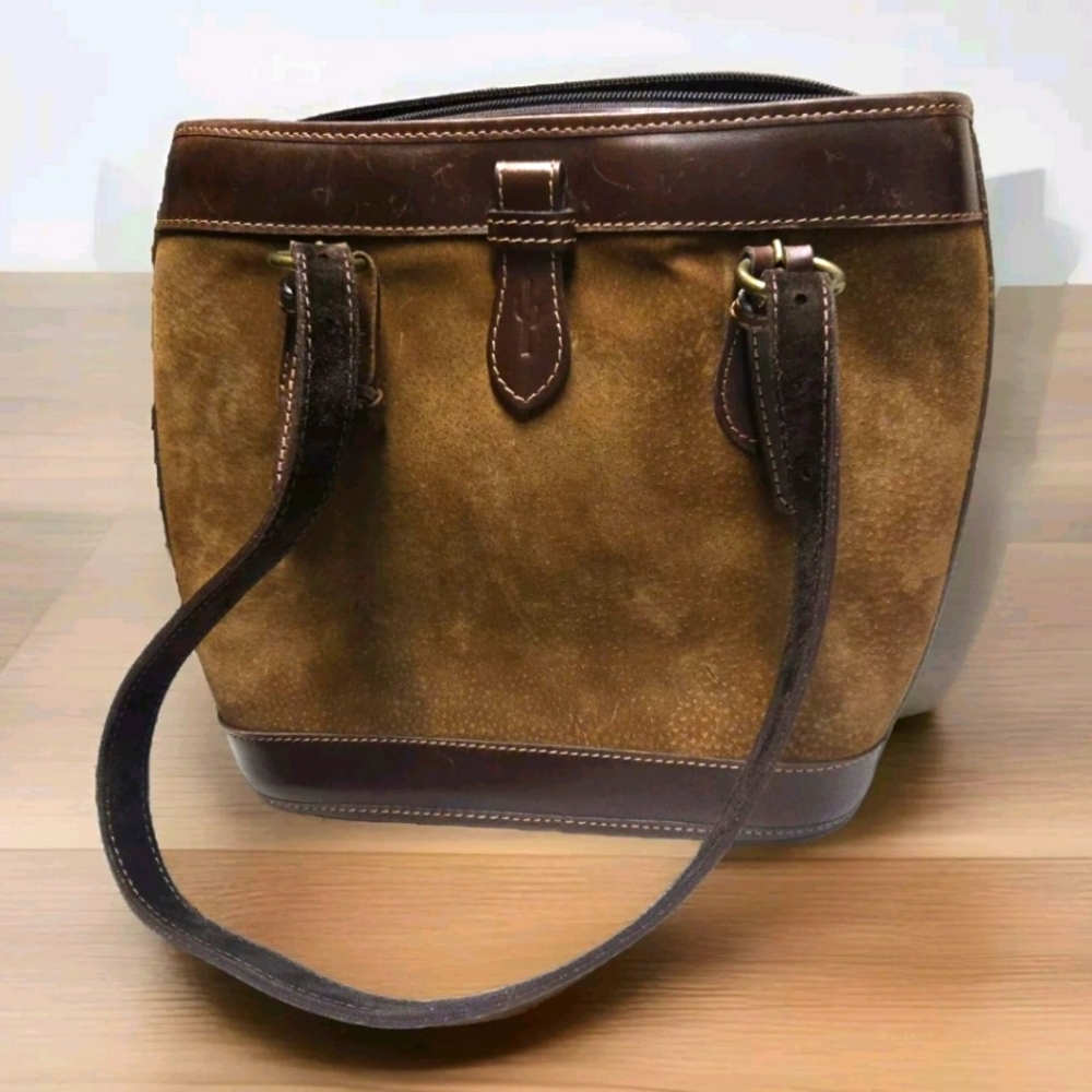 Leather & Suede Women's Double Handled Bag Purse Brown Western Cowboy Hand Bag